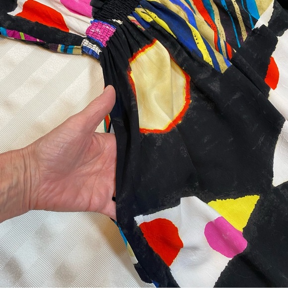 Jams World Short Cap Sleeve Dress Size S Abstract Black Multicolor Print V-Neck - Picture 8 of 12